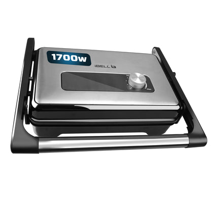 iBELL SM1700G Sandwich Maker with Floating Hinges, 1700Watt, 180 Degree Openable Plates for Grill/Toast, Temperature Control Knob (Black)