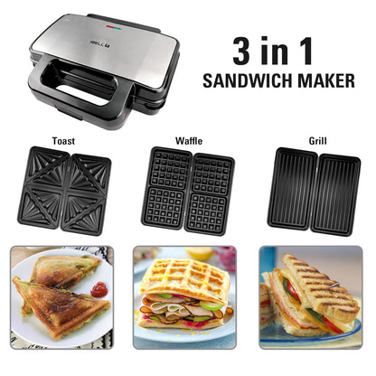 iBELL Sm3010M 3-In-1 Sandwich Maker Big Size, 1300 Watt, 2 Year Warranty, With Automatic Temperature Control And Detachable Plates For Toast/Waffle/Grill (28.5 X 25 10 Cmblack 3010)