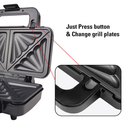 iBELL Sm3010M 3-In-1 Sandwich Maker Big Size, 1300 Watt, 2 Year Warranty, With Automatic Temperature Control And Detachable Plates For Toast/Waffle/Grill (28.5 X 25 10 Cmblack 3010)