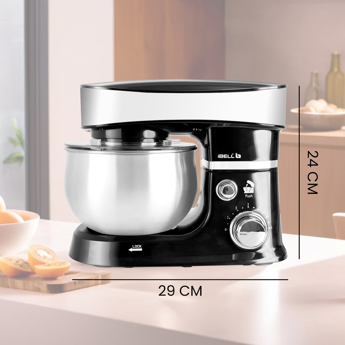 iBELL SM4300S Stand Mixer with Tilt-up Head, 1000W, 6 Speed Control, 3L Stainless Steel Bowl with Locking System, 100% Copper Motor, Multipurpose Food Mixer (Black)