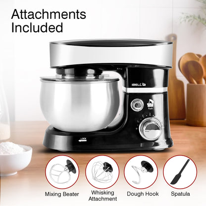 iBELL SM4300S Stand Mixer with Tilt-up Head, 1000W, 6 Speed Control, 3L Stainless Steel Bowl with Locking System, 100% Copper Motor, Multipurpose Food Mixer (Black)