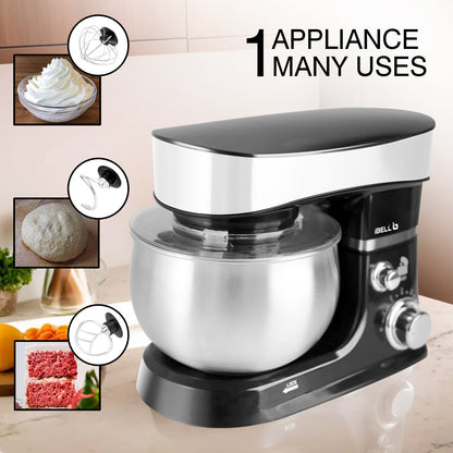 iBELL SM4300S Stand Mixer with Tilt-up Head, 1000W, 6 Speed Control, 3L Stainless Steel Bowl with Locking System, 100% Copper Motor, Multipurpose Food Mixer (Black)