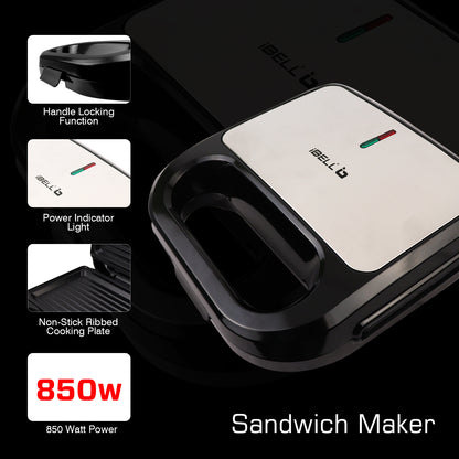 iBELL SM440 Sandwich Maker, Grill & Toast, Electric, Nonstick, 850 Watt (Black)