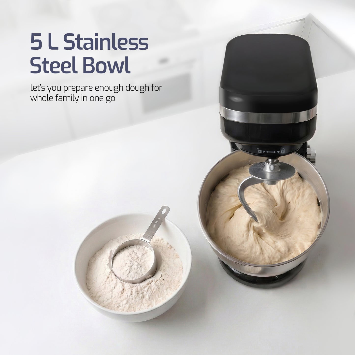 iBELL 4500M PRO Stand Mixer – 1500W Kitchen Mixer with Tilt-Up Head, 8-Speed Control, 100% Copper Motor, 5L Stainless Steel Bowl & Planetary Mixing Action, Multipurpose Food Mixer (Black)