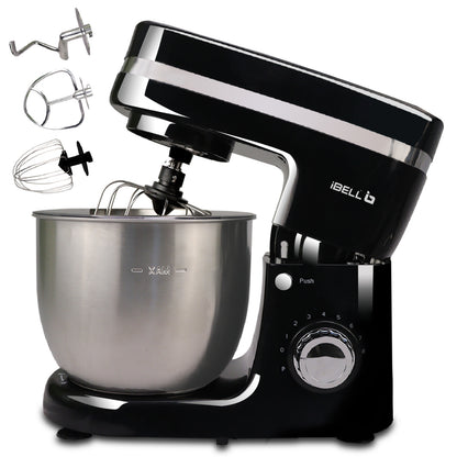 iBELL SM4650S Stand Mixer 6.5L, 1300W with Tilt-up Head, 100% Copper Motor, 6 Speed Control, Stainless Steel Bowl, Multipurpose Mixer for Whipping, Kneading & Egg Beating (Black)