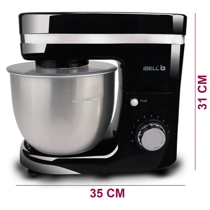 iBELL SM4650S Stand Mixer 6.5L, 1300W with Tilt-up Head, 100% Copper Motor, 6 Speed Control, Stainless Steel Bowl, Multipurpose Mixer for Whipping, Kneading & Egg Beating (Black)