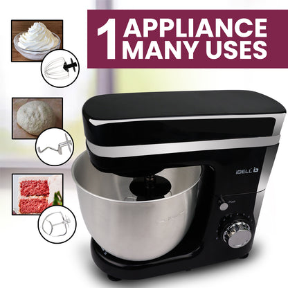 iBELL SM4650S Stand Mixer 6.5L, 1300W with Tilt-up Head, 100% Copper Motor, 6 Speed Control, Stainless Steel Bowl, Multipurpose Mixer for Whipping, Kneading & Egg Beating (Black)