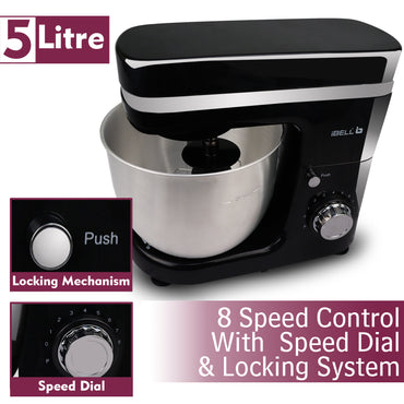 iBELL SM4650S Stand Mixer 6.5L, 1300W with Tilt-up Head, 100% Copper Motor, 6 Speed Control, Stainless Steel Bowl, Multipurpose Mixer for Whipping, Kneading & Egg Beating (Black)