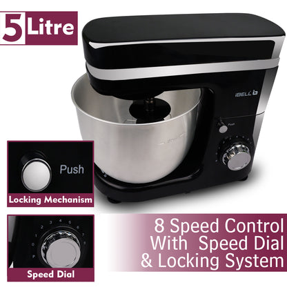 iBELL SM4650S Stand Mixer 6.5L, 1300W with Tilt-up Head, 100% Copper Motor, 6 Speed Control, Stainless Steel Bowl, Multipurpose Mixer for Whipping, Kneading & Egg Beating (Black)