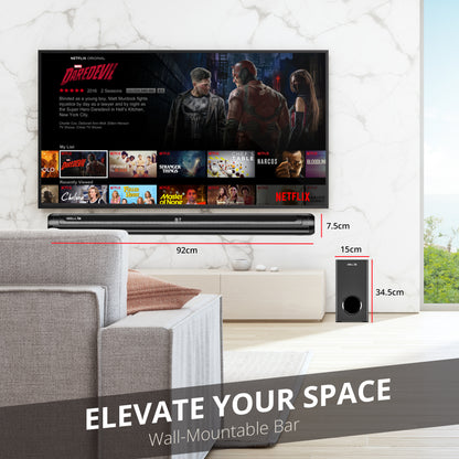 IBELL SONIC120 Bluetooth Soundbar with Woofer, 120W Speaker, Sleek Wall-Mountable Design, Multi-Connectivity ARC, Optical, USB, AUX, Crystal-Clear Home Theatre Audio, Remote Control (Black)