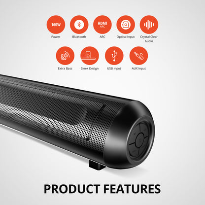 IBELL SONIC120 Bluetooth Soundbar with Woofer, 120W Speaker, Sleek Wall-Mountable Design, Multi-Connectivity ARC, Optical, USB, AUX, Crystal-Clear Home Theatre Audio, Remote Control (Black)