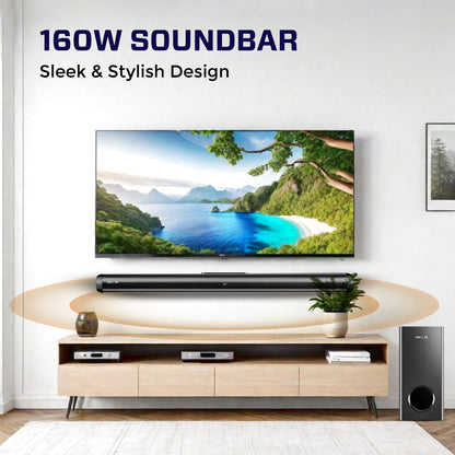 IBELL SONIC160 Bluetooth Soundbar with Woofer, 160W Speaker, Crystal Clear Audio,Bluetooth, AUX, USB, Optical, ARC, Wall-Mountable, Remote Control, Home Theatre Experience (Black)