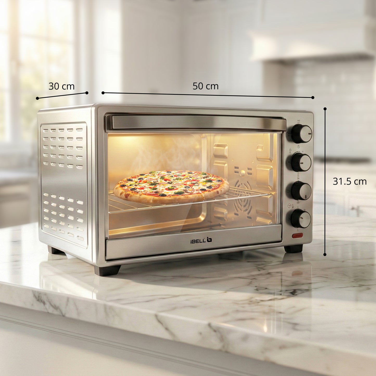 IBELL Oven Toaster Grill OTG, 30 Litre, Stainless Steel Body, Convection Fan, Rotisserie, Adjustable Temperature & Timer, SS30LGDLX (Sliver)