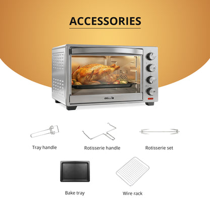 IBELL Oven Toaster Grill OTG, 30 Litre, Stainless Steel Body, Convection Fan, Rotisserie, Adjustable Temperature & Timer, SS30LGDLX (Sliver)