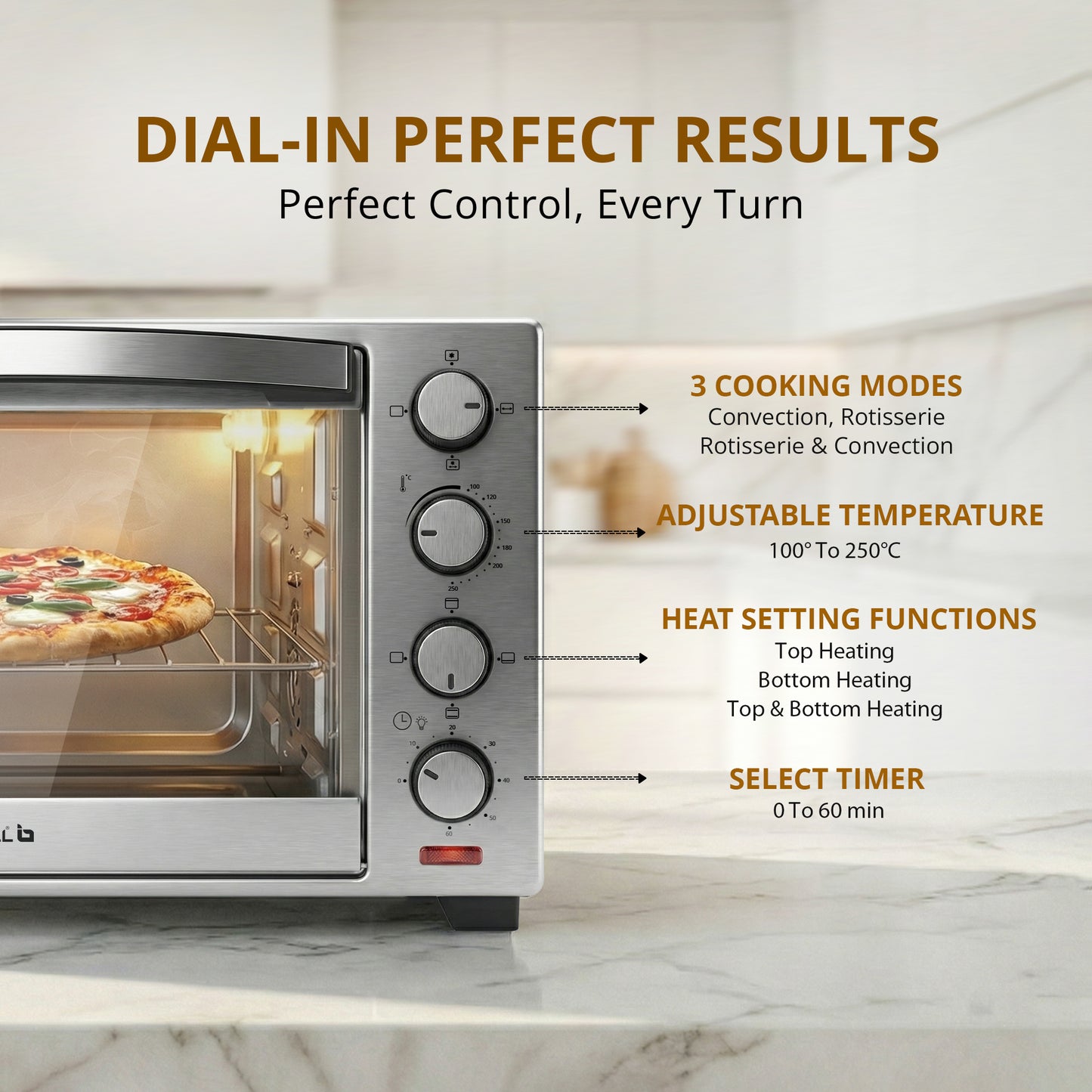 IBELL Oven Toaster Grill OTG, 30 Litre, Stainless Steel Body, Convection Fan, Rotisserie, Adjustable Temperature & Timer, SS30LGDLX (Sliver)