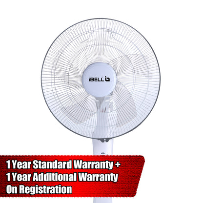 IBELL STORM P10 WHITE High Speed Pedestal Fan, 5 Leaf, 406mm, 2 hour Timer, Stand fan with Copper Motor (White)