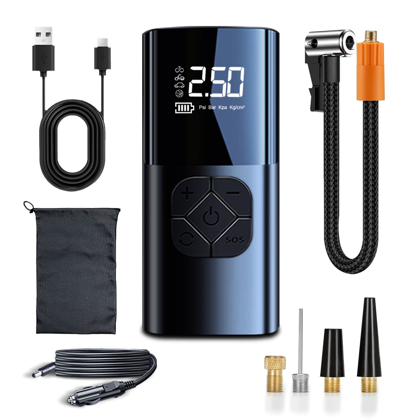 iBELL TI1070M Wireless Tyre Inflator — 60 W with 4000 mAh Rechargeable Battery, Type‑C Charging, 2× Faster Inflation, Smart Preset Modes for Car & Motorbike (Black)