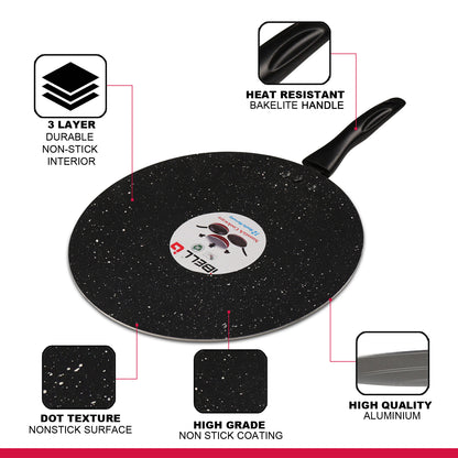 IBELL 3 Layer Durable Aluminium Non Stick Tawa Pan for Dosa/Roti/Chapati (290MM) Black
