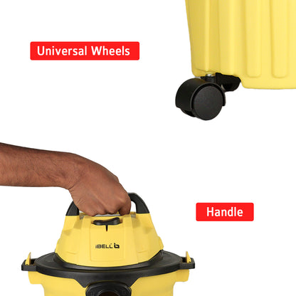 IBELL 120YB Vacuum Cleaner for Home Use, Wet & Dry, 1200W, 12L Capacity, Washable Dust Bag, 21.7 KPa Suction Power, Blower Function (Yellow)
