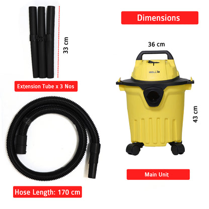 IBELL 120YB Vacuum Cleaner for Home Use, Wet & Dry, 1200W, 12L Capacity, Washable Dust Bag, 21.7 KPa Suction Power, Blower Function (Yellow)