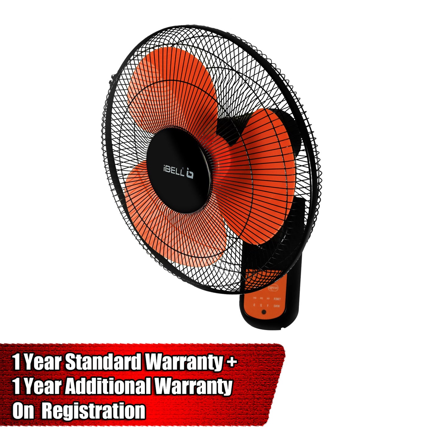 IBELL VIVA03WF High Speed Wall Fan with Remote, 3 Leaf, 406mm, Low Noise Motor (Orange in Black)