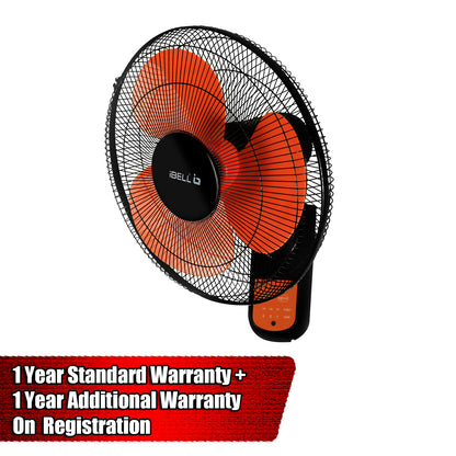 IBELL VIVA03WF High Speed Wall Fan with Remote, 3 Leaf, 406mm, Low Noise Motor (Orange in Black)