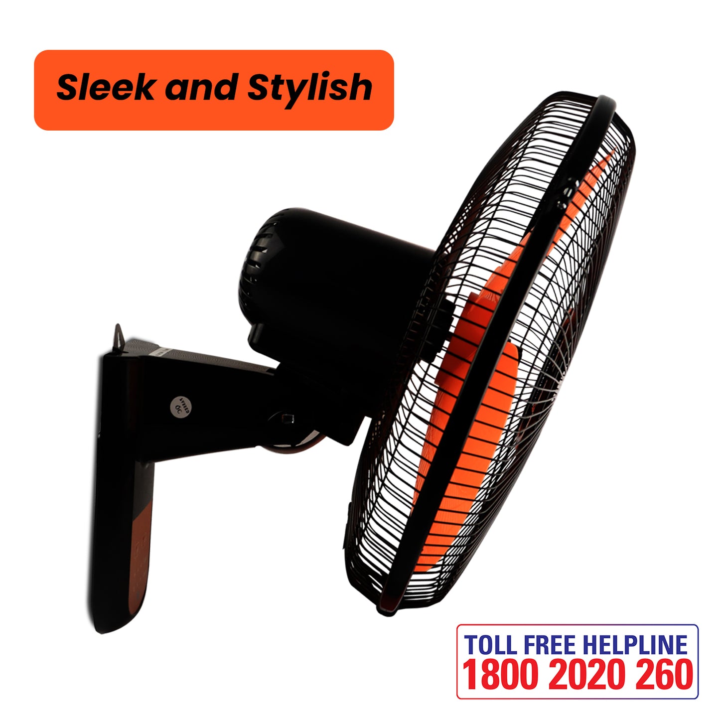 IBELL VIVA03WF High Speed Wall Fan with Remote, 3 Leaf, 406mm, Low Noise Motor (Orange in Black)