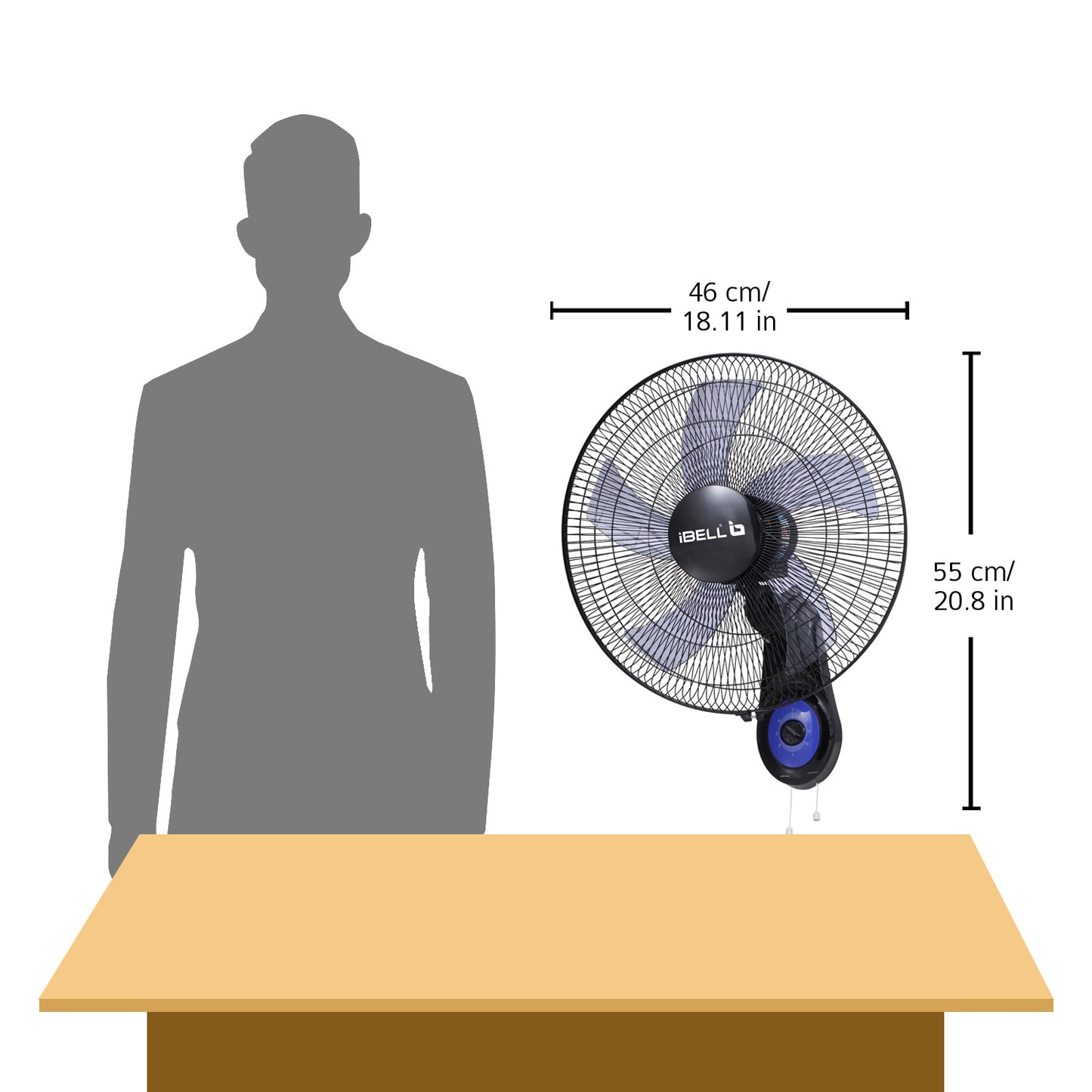 IBELL BLADE WF1980 Premium Wall Fan with 5 Leaf, Low Noise Motor,High Speed - Black, 9 inches