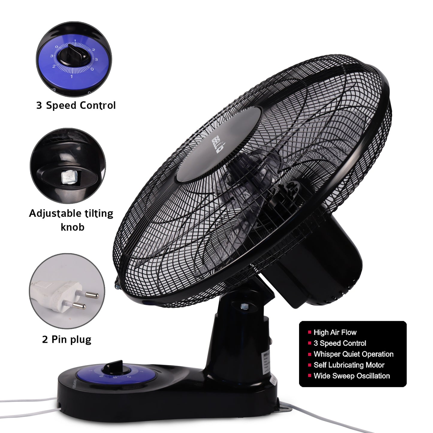 IBELL BLADE WF1980 Premium Wall Fan with 5 Leaf, Low Noise Motor,High Speed - Black, 9 inches
