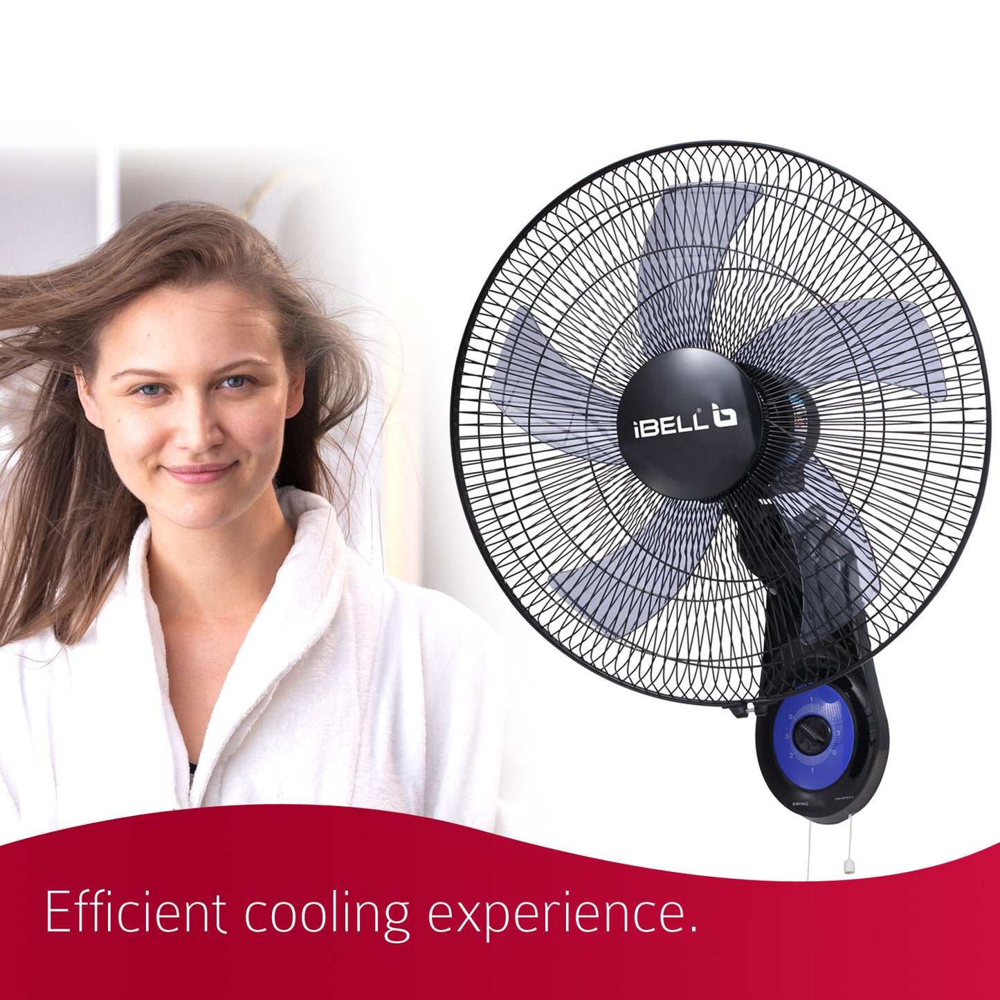 IBELL BLADE WF1980 Premium Wall Fan with 5 Leaf, Low Noise Motor,High Speed - Black, 9 inches