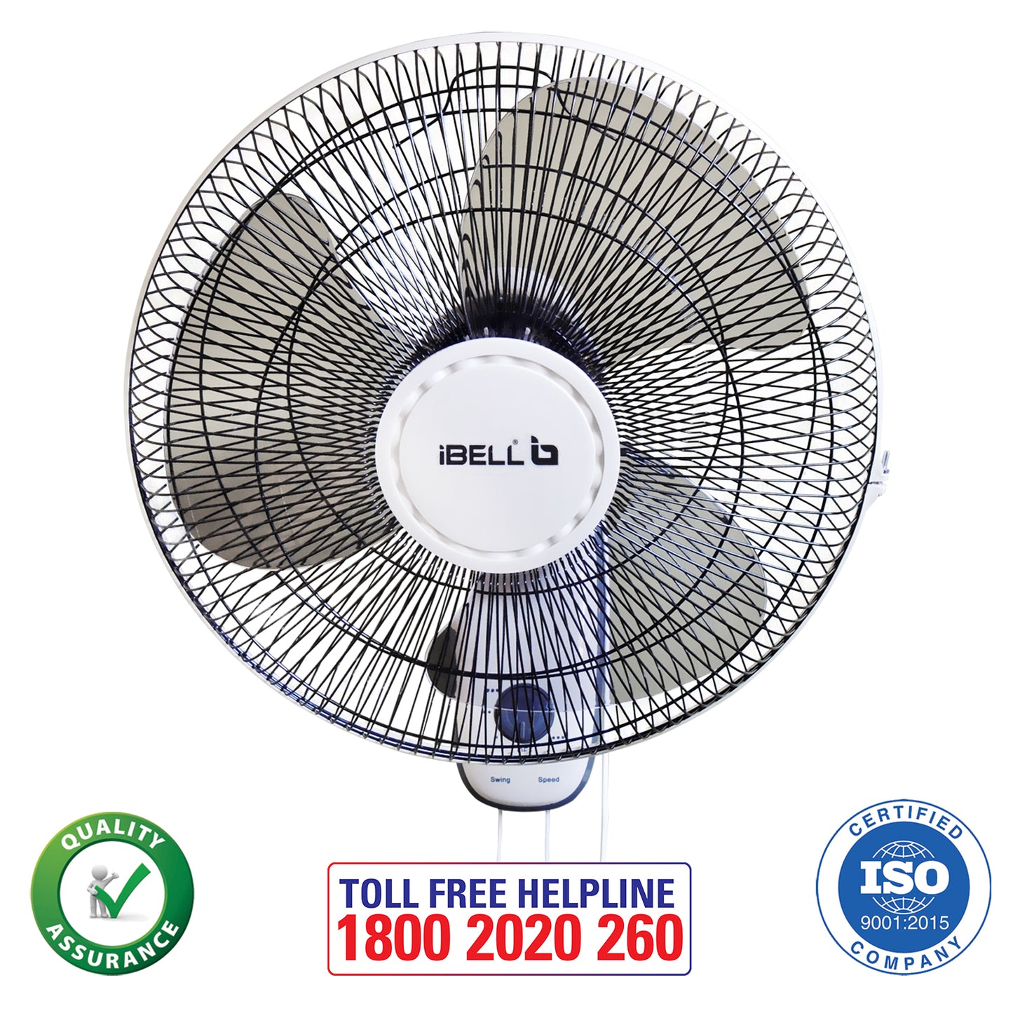 IBELL 9816WF High Speed Wall Fan with 3 Leaf, 406mm, Low Noise Motor (Ivory White)