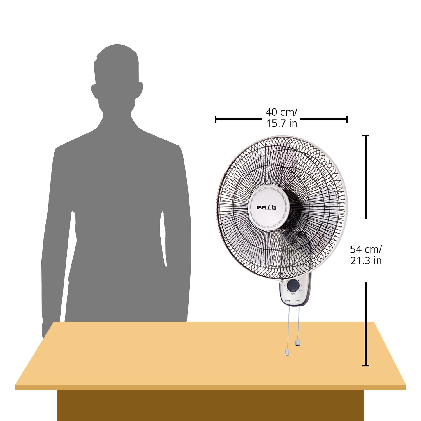 IBELL 9816WF High Speed Wall Fan with 3 Leaf, 406mm, Low Noise Motor (Ivory White)