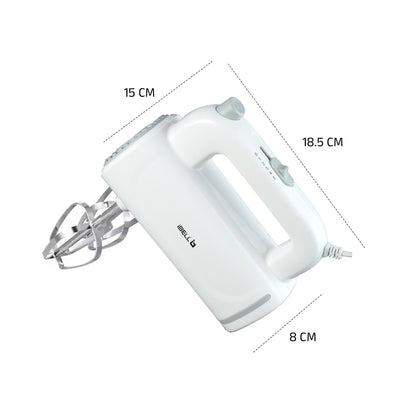iBELL WHISK350 Electric Hand Mixer - 350W with 5 Speed Control, Stainless Steel Beaters & Dough Hooks for Baking, Whipping & Mixing (White)