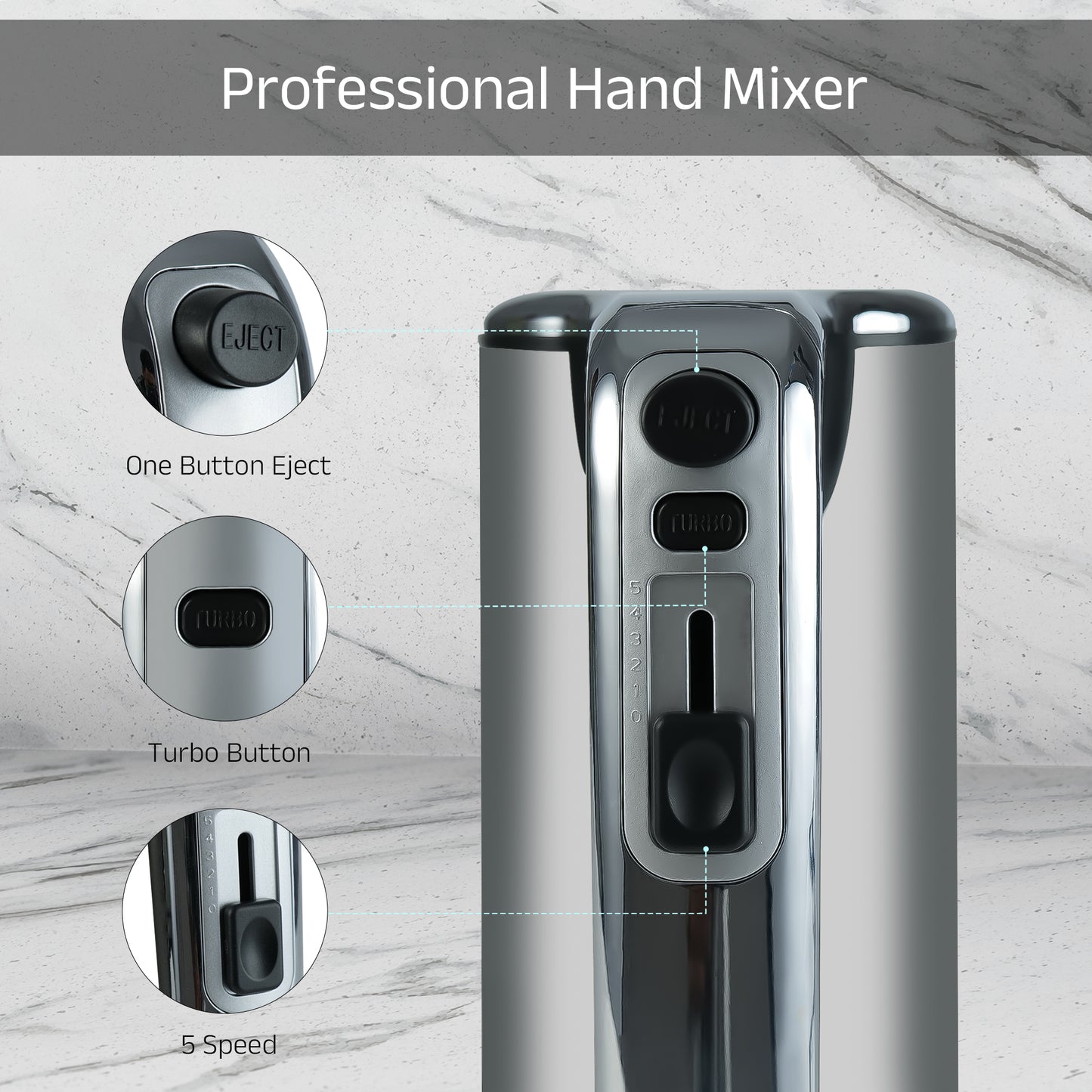 IBELL Plastic WHISK400 Electric Hand Mixer, 400W, Blender, Detachable Beaters & Dough Hooks, With Turbo Button 5 Speed Settings(Silver).