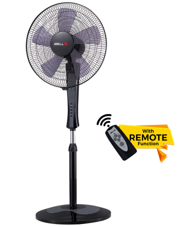 IBELL WINDP10 Pedestal Fan 5 Leaf with Remote and High Air Flow,406mm, 55W, High Speed, 100% Copper & Timer Function, Black