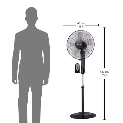 IBELL WINDP10 Pedestal Fan 5 Leaf with Remote and High Air Flow,406mm, 55W, High Speed, 100% Copper & Timer Function, Black