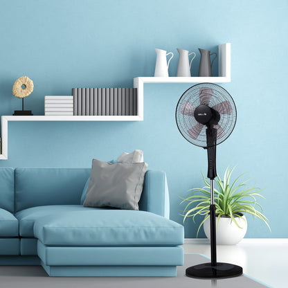 IBELL WINDP10 Pedestal Fan 5 Leaf with Remote and High Air Flow,406mm, 55W, High Speed, 100% Copper & Timer Function, Black