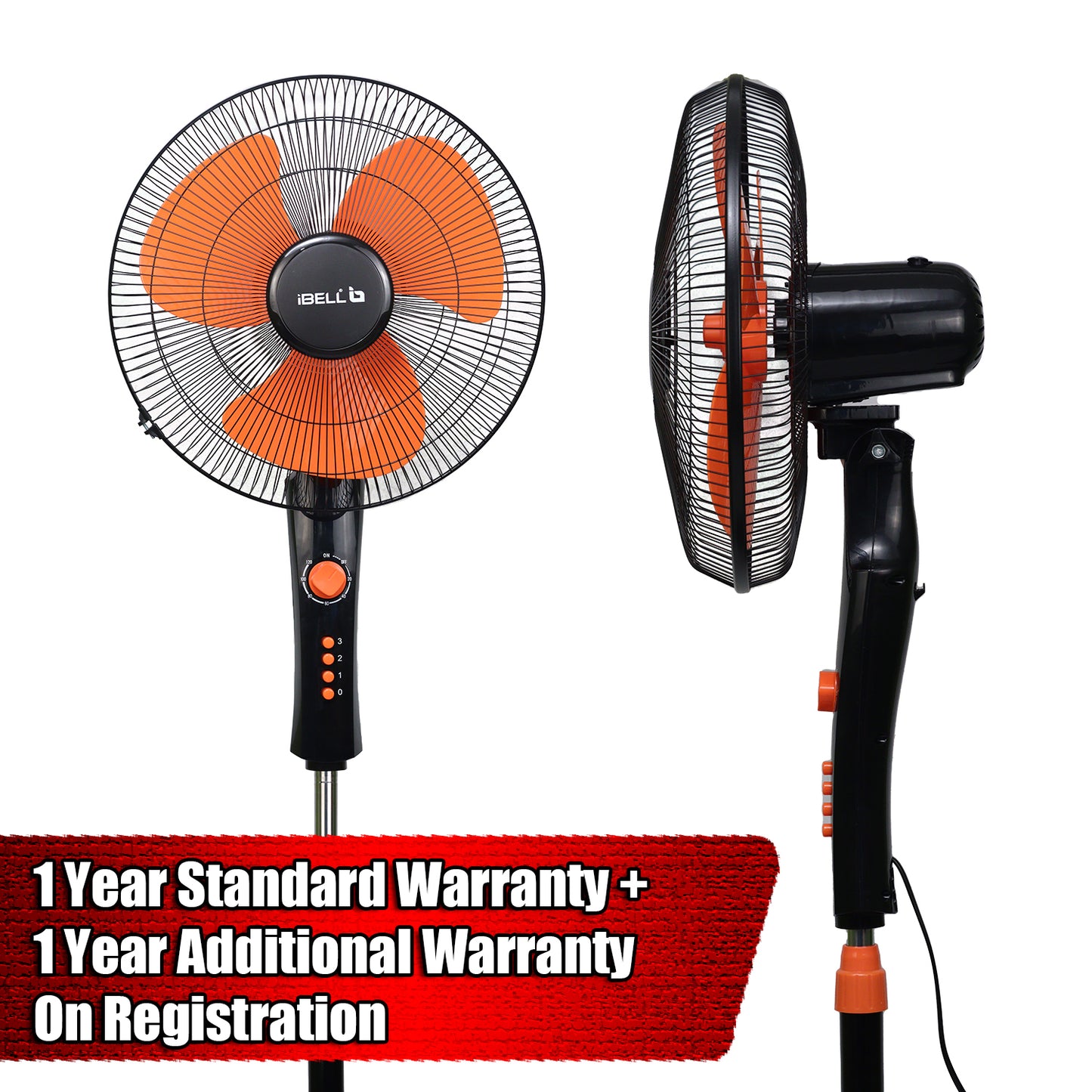 IBELL ZEPHYR03 Pedestal Fan 3 Leaf 400mm with Timer and High Speed motor (Orange)