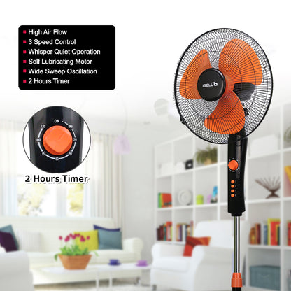 IBELL ZEPHYR03 Pedestal Fan 3 Leaf 400mm with Timer and High Speed motor (Orange)