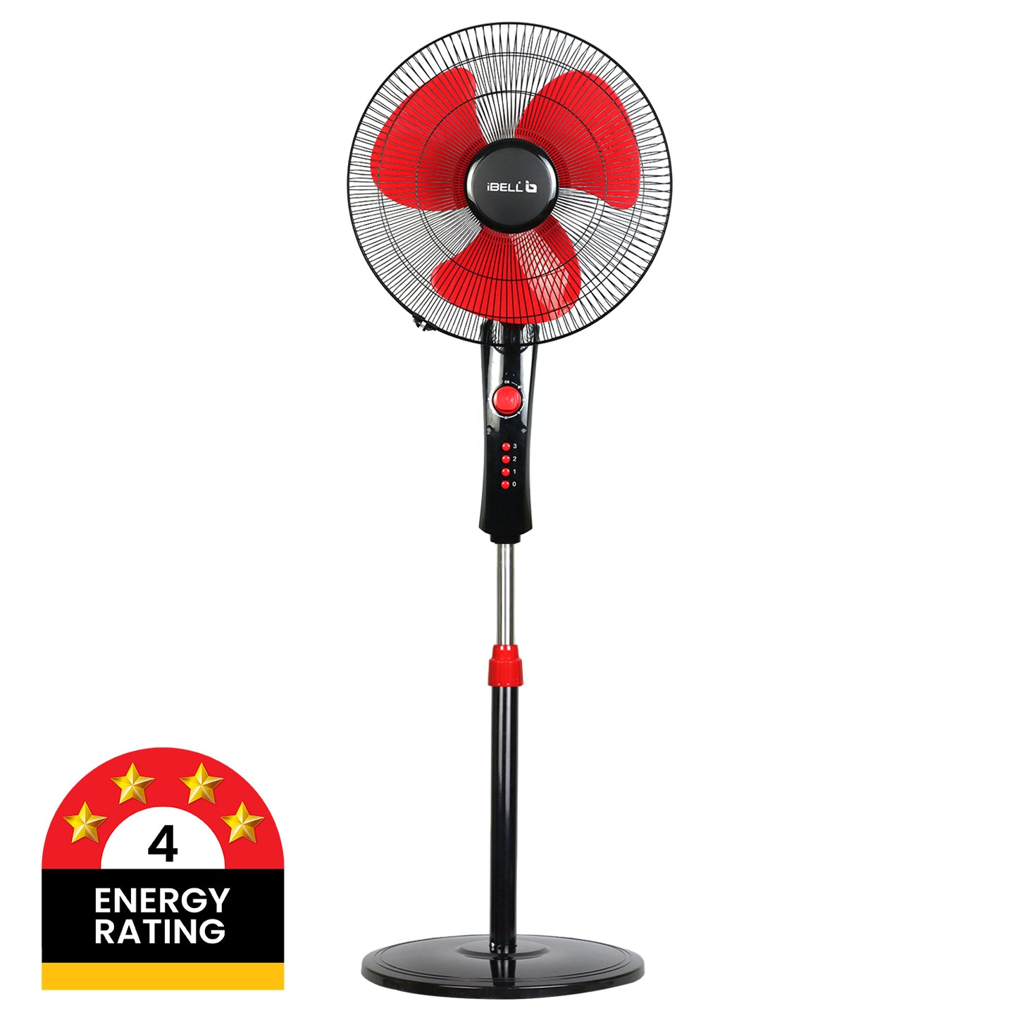 IBELL Zephyr03 Pedestal Fan 3 Leaf 400Mm With Timer And High Speed Motor (Red), 4 Stars