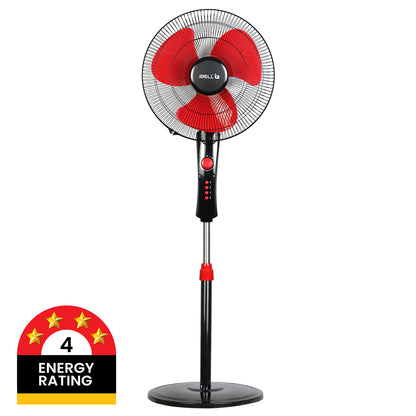 IBELL ZEPHYR03 400mm Pedestal Fan 55W High-Speed Copper Motor, 4 Star Energy Rated, 3 Speed Control, Adjustable Height, 2 Hour Timer, Durable Base (Red)
