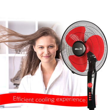 IBELL ZEPHYR03 400mm Pedestal Fan 55W High-Speed Copper Motor, 4 Star Energy Rated, 3 Speed Control, Adjustable Height, 2 Hour Timer, Durable Base (Red)