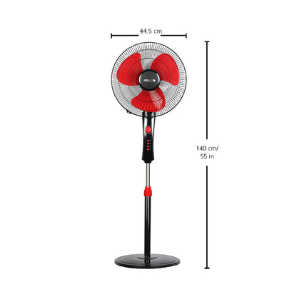 IBELL ZEPHYR03 400mm Pedestal Fan 55W High-Speed Copper Motor, 4 Star Energy Rated, 3 Speed Control, Adjustable Height, 2 Hour Timer, Durable Base (Red)