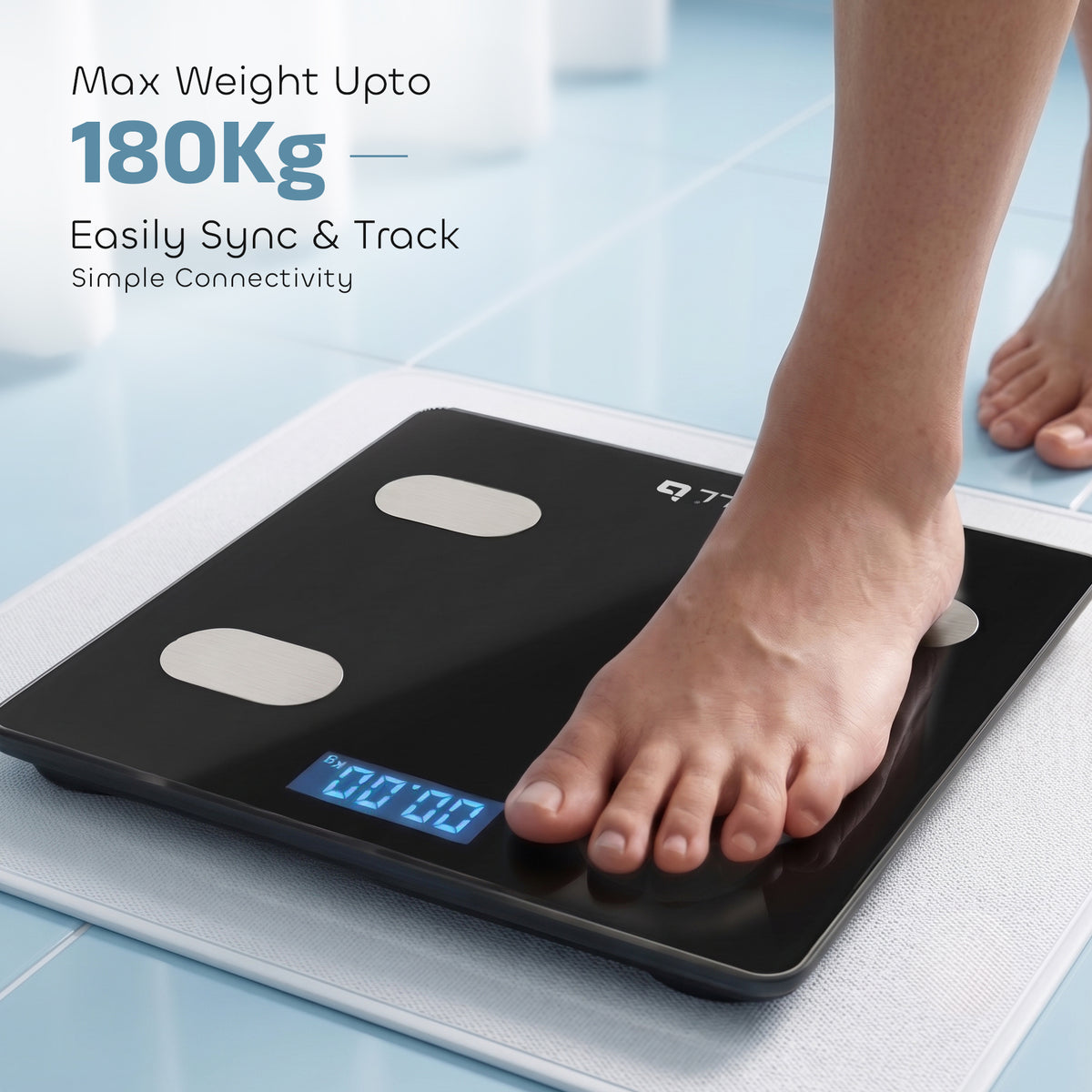 iBELL BS260BT Smart Weight Machine for Body weight, Weighing Scale with Bluetooth, Tempered Glass, LCD Display (Black)