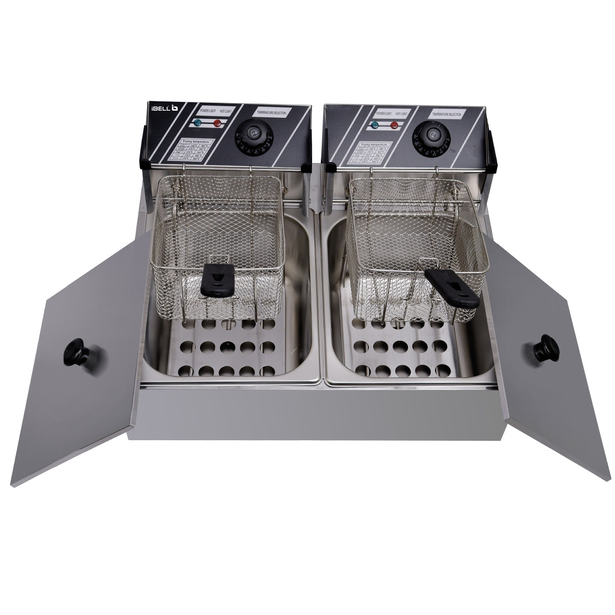 iBELL DF620M Deep Fryer Electric 12 Litre Stainless Steel 2500W, Double Tank/Basket, Variable Temperature Control, Silver