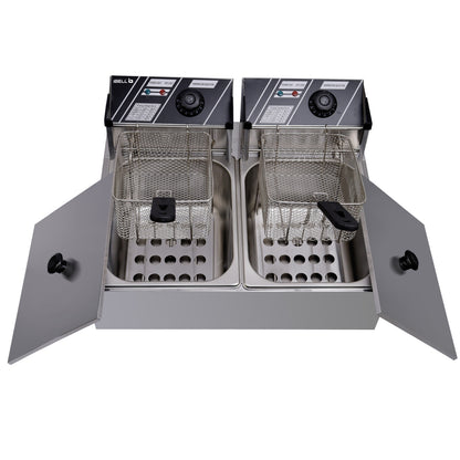 iBELL DF620M Deep Fryer Electric 12 Litre Stainless Steel 2500W, Double Tank/Basket, Variable Temperature Control, Silver