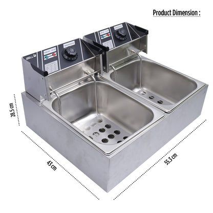 iBELL DF620M Deep Fryer Electric 12 Litre Stainless Steel 2500W, Double Tank/Basket, Variable Temperature Control, Silver