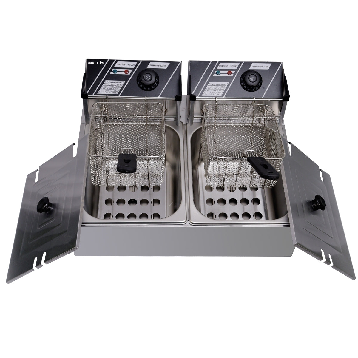 iBELL DF620M Deep Fryer Electric 12 Litre Stainless Steel 2500W, Double Tank/Basket, Variable Temperature Control, Silver