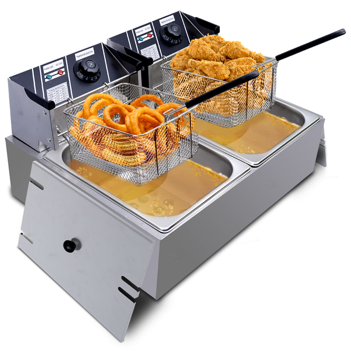 iBELL DF620M Deep Fryer Electric 12 Litre Stainless Steel 2500W, Double Tank/Basket, Variable Temperature Control, Silver