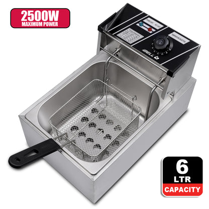 iBELL DF610M Electric Deep Fryer 6 Litre Stainless Steel 2500W with Variable Temperature Control, Silver